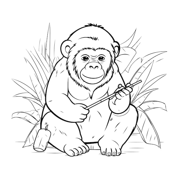 Libro para colorear mono ilustración vectorial de un mono sentado en el suelo