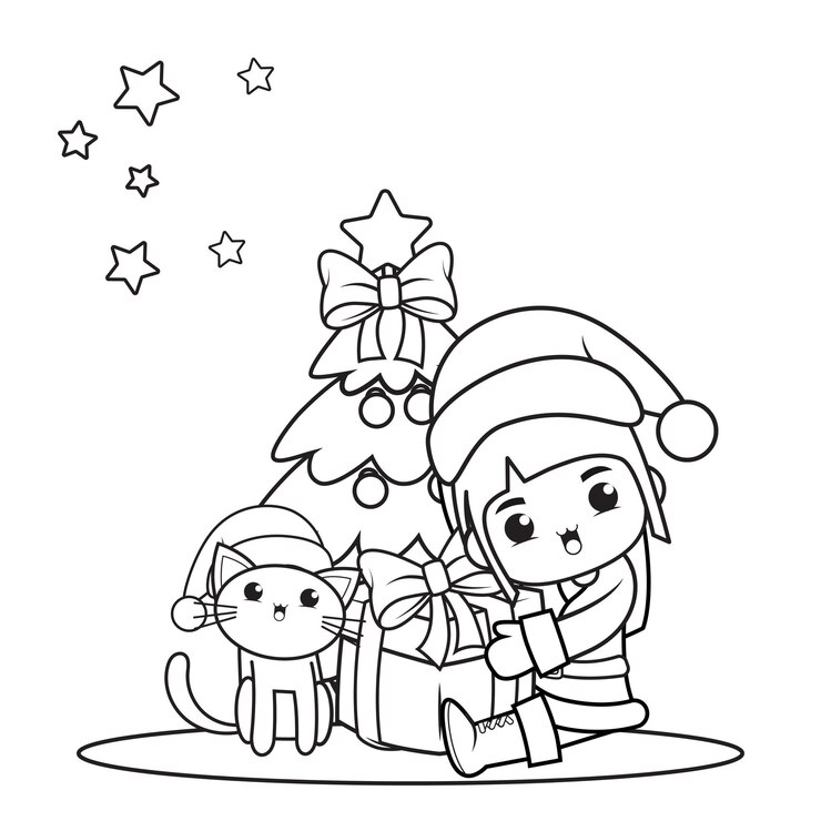 Vector libro de colorear de navidad con linda chica14