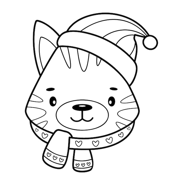 Libro de colorear de Navidad o página. Ilustración de vector blanco y negro de animales de Navidad