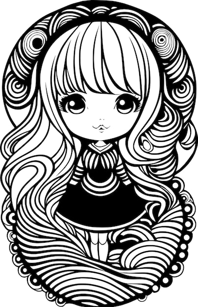 Libro para colorear de niña kawaii