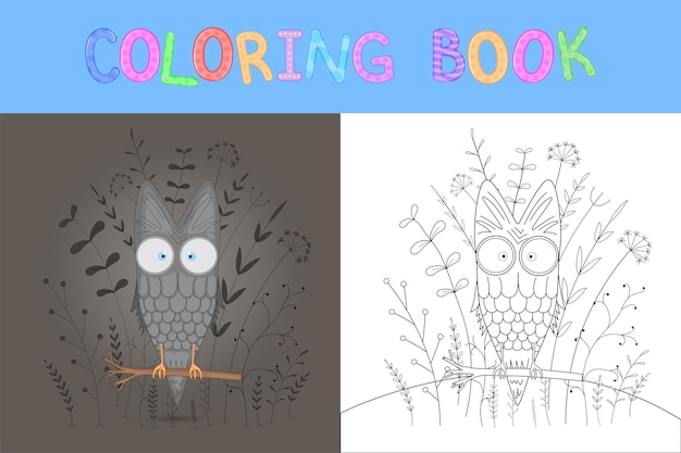 Libro de colorear para niños con animales de dibujos animados. tareas educativas para niños en edad preescolar dulce búho.