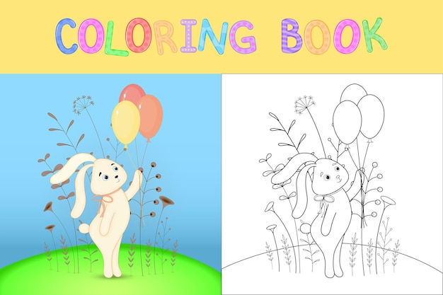 Libro de colorear para niños con animales de dibujos animados. tareas educativas para niños en edad preescolar lindo conejo.
