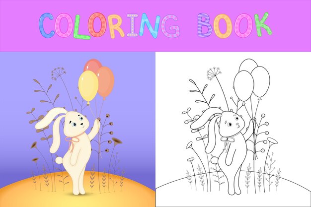 Libro de colorear para niños con animales de dibujos animados. Tareas educativas para niños en edad preescolar lindo conejo.