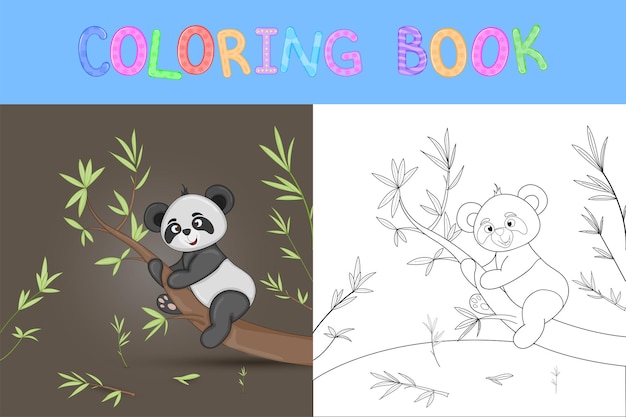 Libro de colorear para niños con animales de dibujos animados. Tareas educativas para niños en edad preescolar lindo Panda.