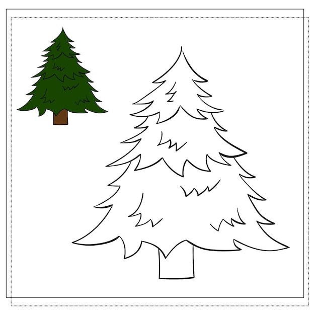 Vector libro para colorear para niños árbol de navidad de dibujos animados