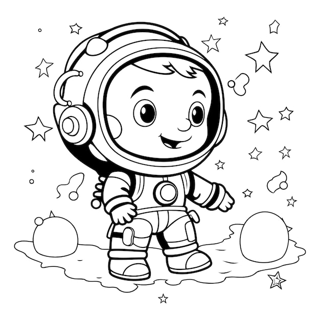 Vector libro para colorear para niños astronauta en el espacio