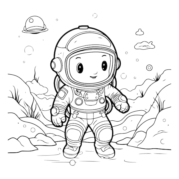 Libro para colorear para niños astronauta en el mar