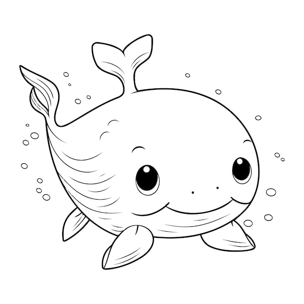 Vector libro para colorear para niños ballena de dibujos animados lindo ilustración vectorial