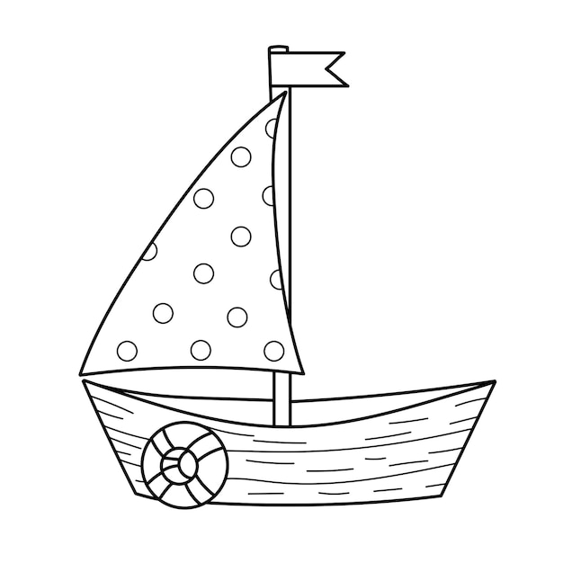 Vector libro para colorear para niños de un barco pequeño.