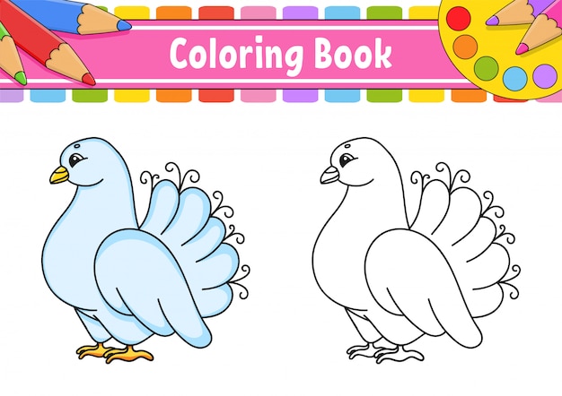 Libro para colorear para niños. boda paloma blanca. personaje animado.