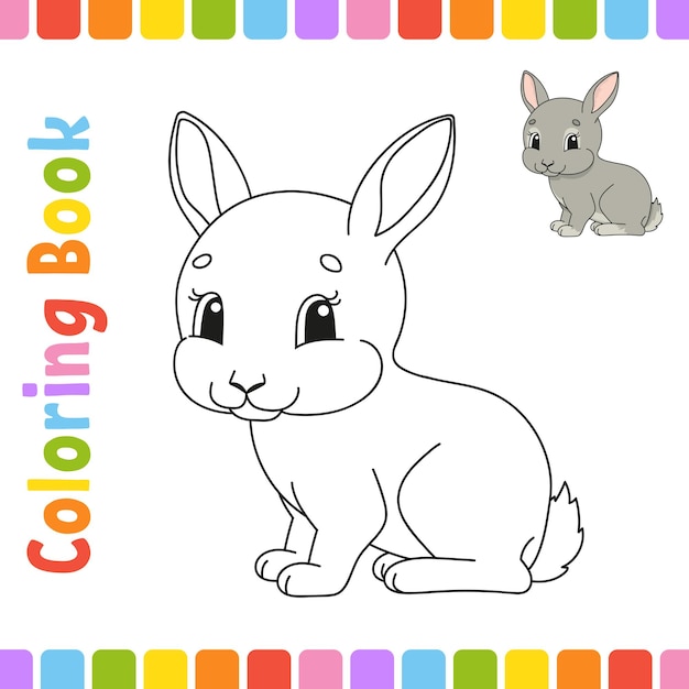 Libro para colorear para niños Carácter alegre Estilo de dibujos animados lindo Página de fantasía para niños Silueta de contorno negro Aislado sobre fondo blanco Ilustración vectorial