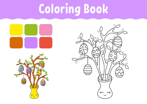 Libro para colorear para niños. Carácter alegre Huevo de pascua. Estilo de dibujos animados lindo.