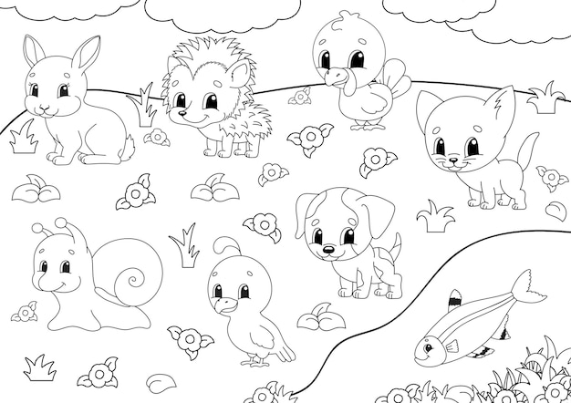 Libro de colorear para niños. Clipart de animales.