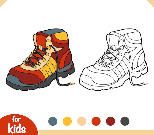 Libro para colorear para niños colección de zapatos de dibujos animados Bota de senderismo