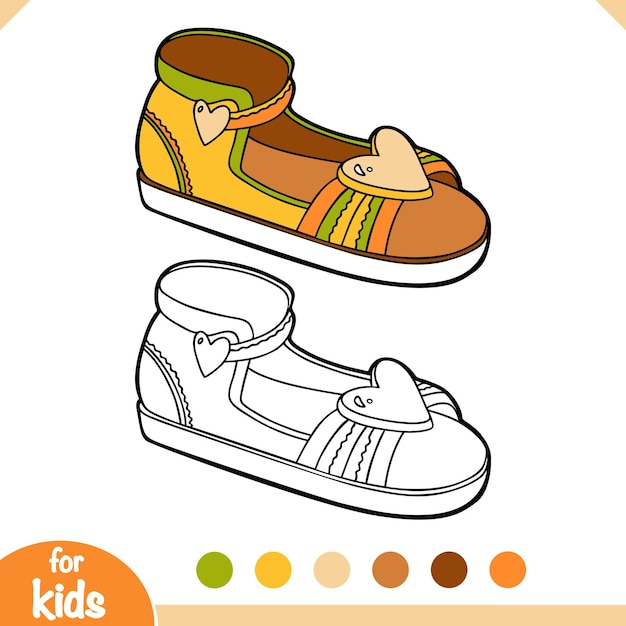 Libro para colorear para niños colección de zapatos de dibujos animados Sandalia para niños con signo de corazón