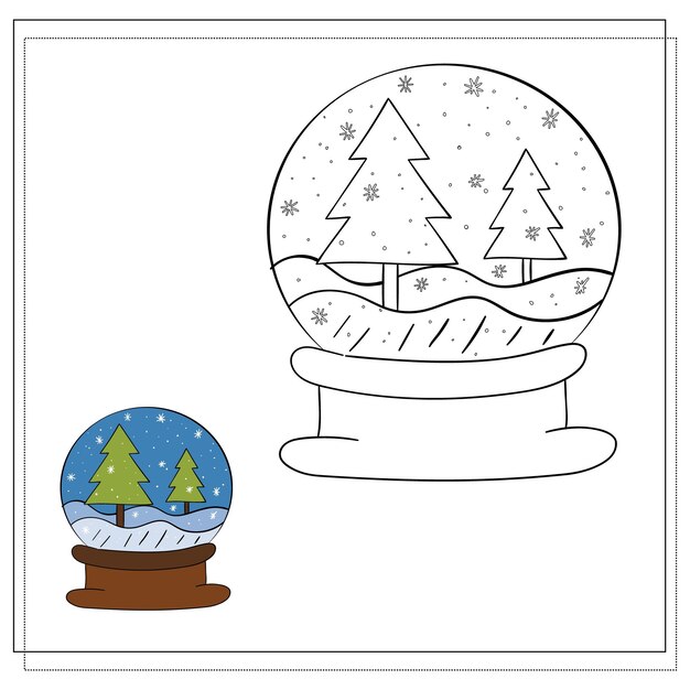 Libro para colorear para niños Dibuja un globo de nieve basado en el dibujo Ilustración vectorial