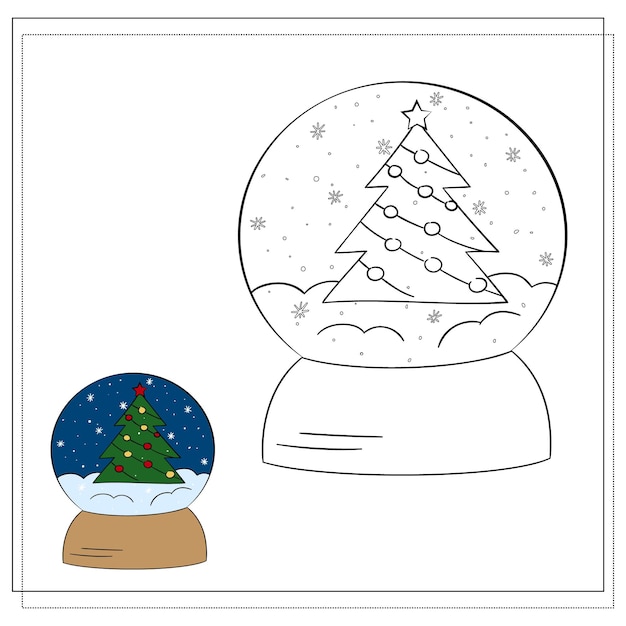 Libro para colorear para niños Dibuja un globo de nieve basado en el dibujo Ilustración vectorial