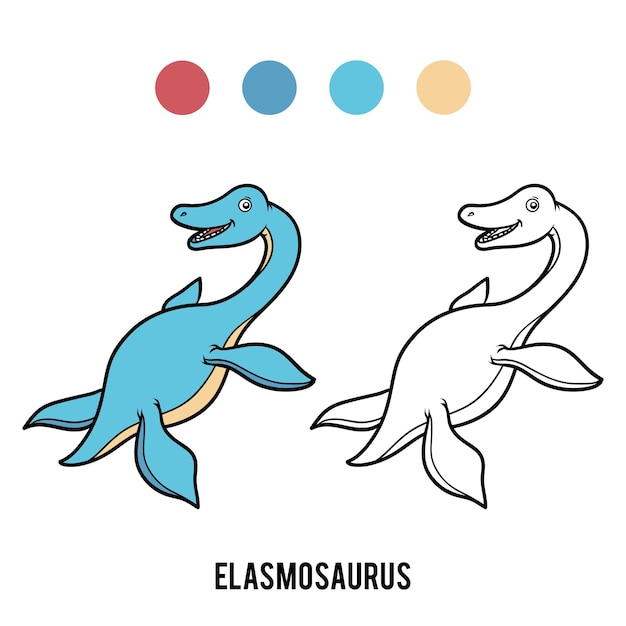 Libro de colorear para niños, dibujos animados Elasmosaurus