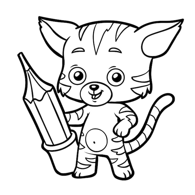 Vector libro de colorear para niños, gato con un lápiz