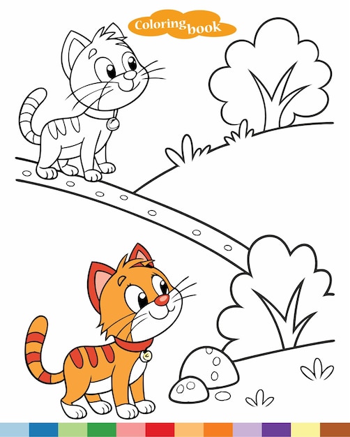 Libro de colorear para niños con un gato lindo plantilla de colorear