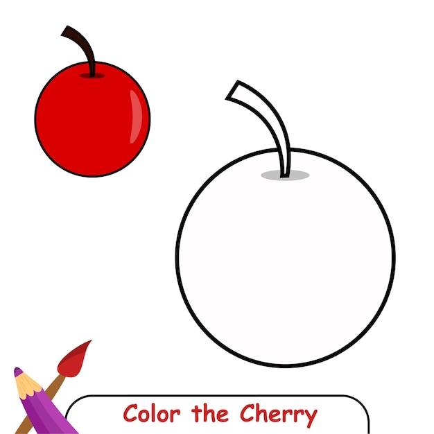 Libro para colorear para niños, gráficos vectoriales de cereza