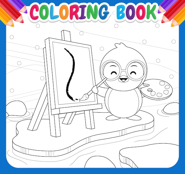 Libro de colorear para niños Happy Cute Penguin Painting