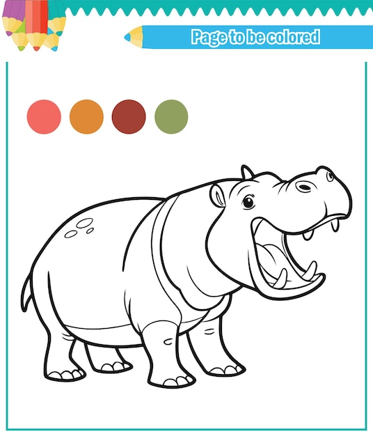 Libro para colorear para niños hipopótamo vector