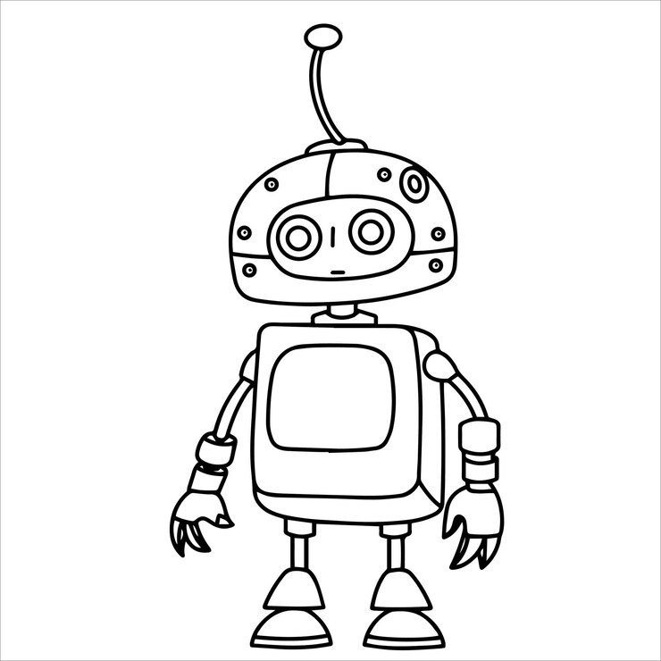 Vector libro de colorear para niños ilustración vectorial de robot lindo en estilo doodle