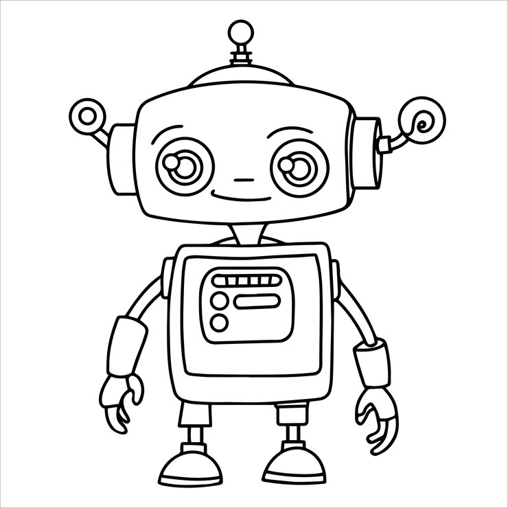 Vector libro de colorear para niños ilustración vectorial de robot lindo en estilo doodle