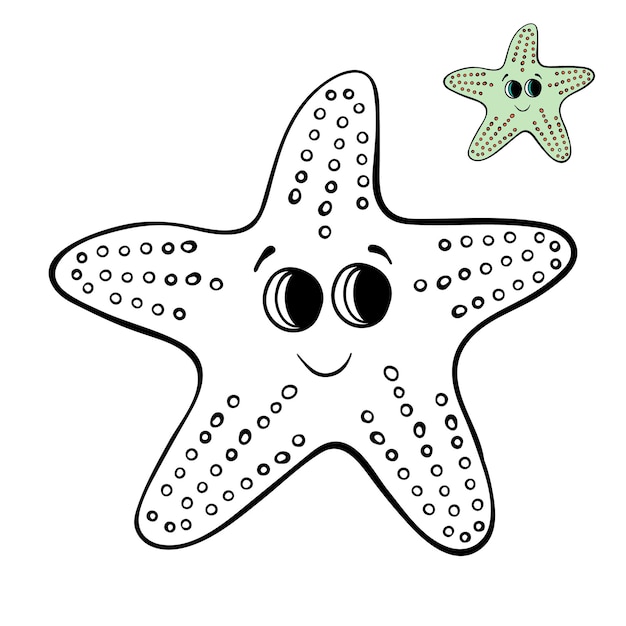 Libro para colorear para niños con la imagen de una estrella de mar, ilustración vectorial, dibujo a mano