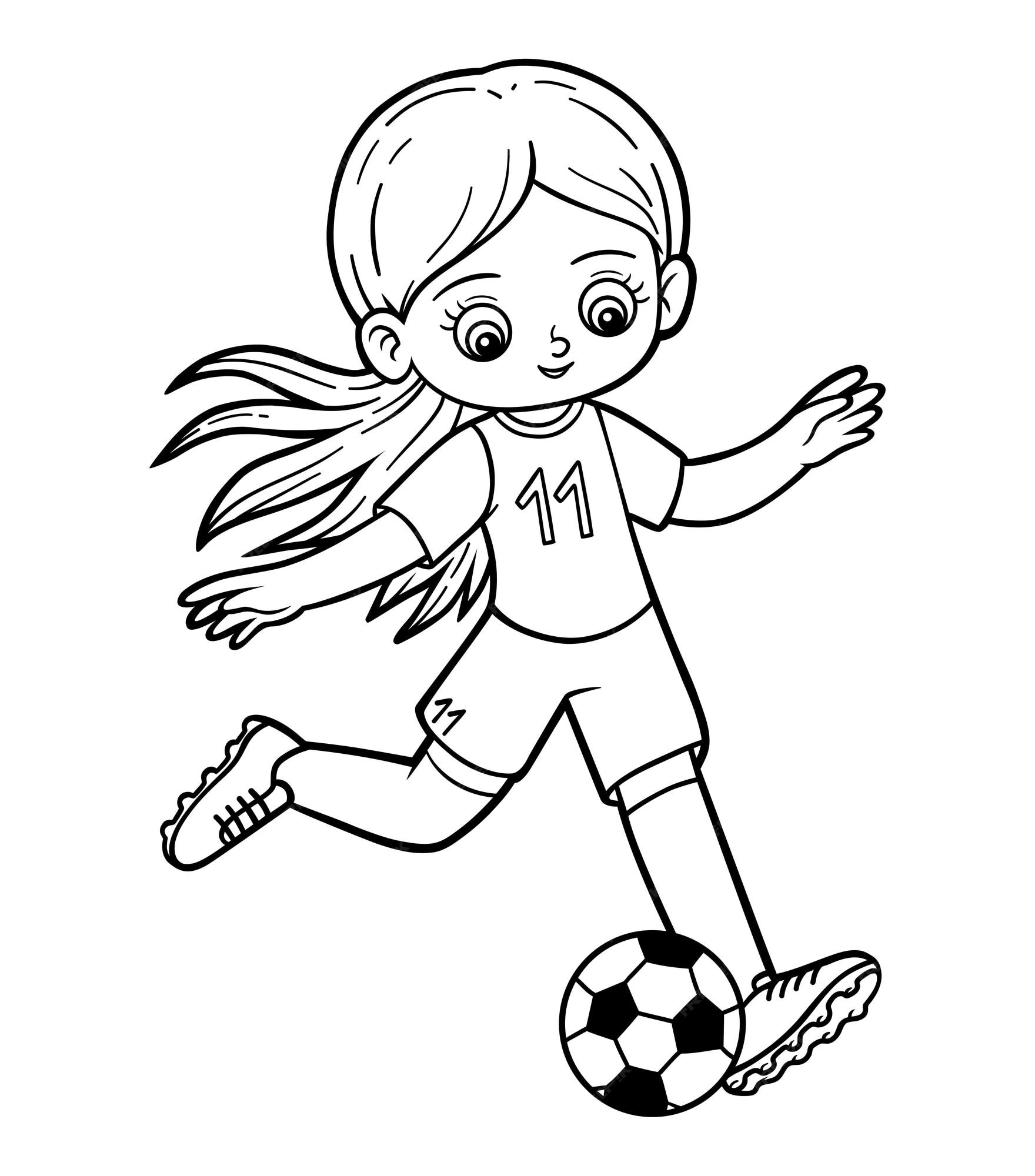 Libro para colorear para niños, jugadora de fútbol con pelota | Vector  Premium