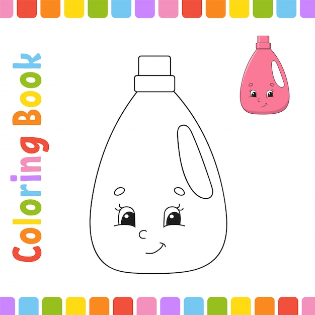 Libro para colorear para niños. Lavar detergente. Carácter alegre Estilo de dibujos animados lindo.