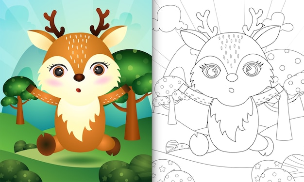 Libro para colorear para niños con una linda ilustración de personaje de ciervo
