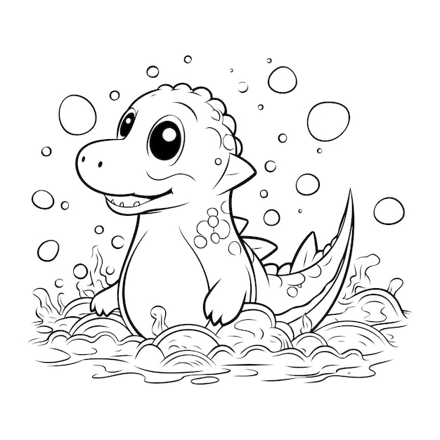 Libro para colorear para niños Lindo dinosaurio en el agua.