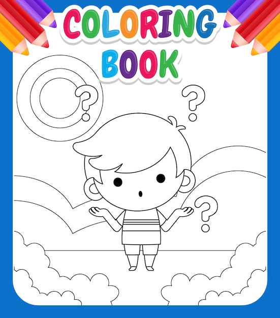 Libro de colorear para niños. lindo niño confundido