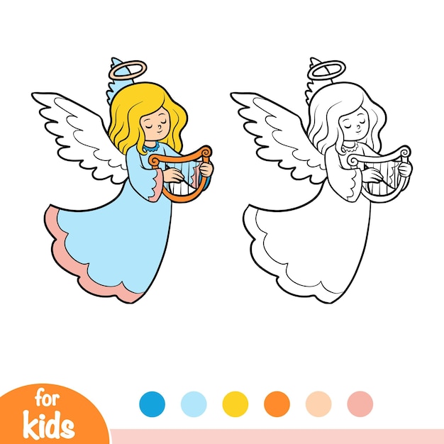 Libro de colorear para niños, Ángel con arpa