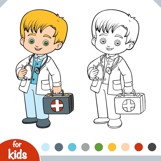 Libro para colorear para niños niño pequeño doctor