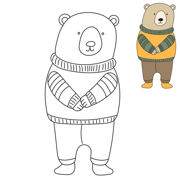 Libro para colorear para niños oso aislado