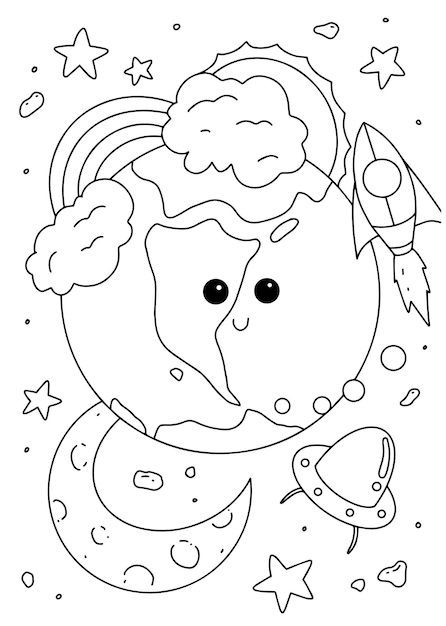 Libro para colorear para niños página 5 smlie tierra espacio