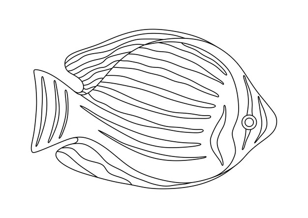 LIBRO PARA COLOREAR PARA NIÑOS EN PECES DEL MAR SOBRE FONDO BLANCO EN VECTOR