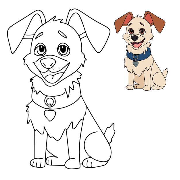 Vector libro para colorear para niños personaje de dibujos animados pluma animales perro