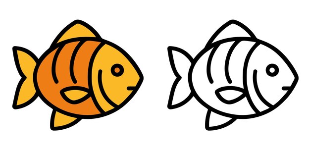 Libro para colorear para niños Un pescado fresco que se puede imprimir con ilustraciones vectoriales completamente coloridas y con contornos