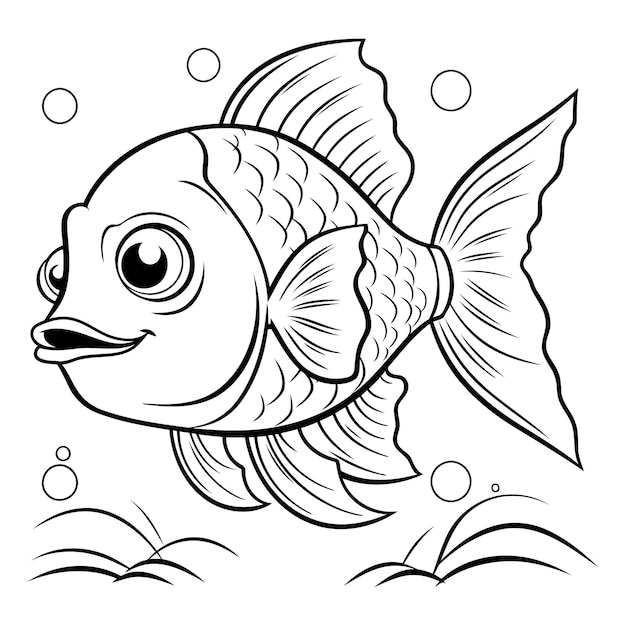 Vector libro de colorear para niños pez dorado ilustración vectorial en blanco y negro