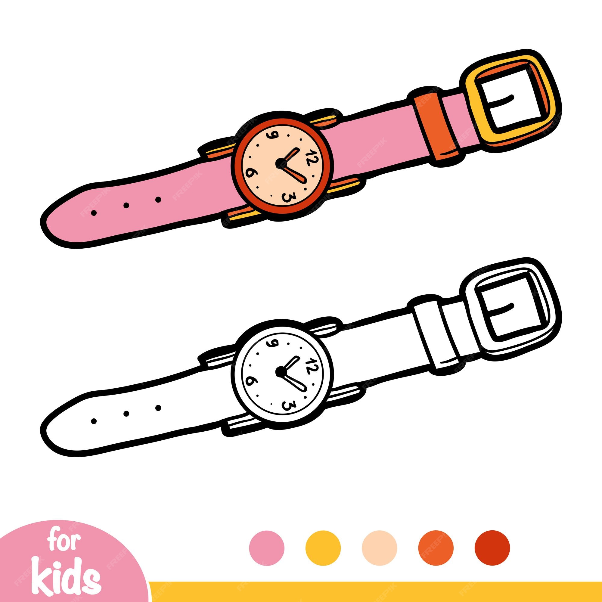 Contribuyente Condimento Manía Libro de colorear para niños, reloj de pulsera. | Vector Premium