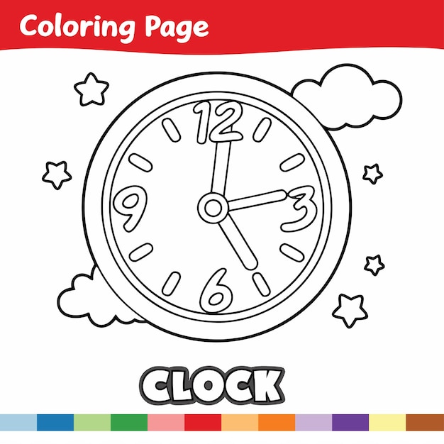 Libro para colorear para niños reloj vector