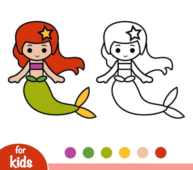 Libro de colorear para niños, sirena