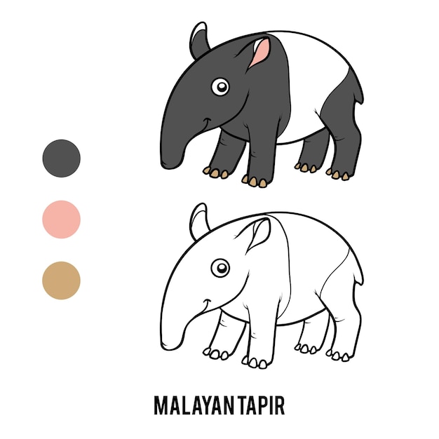 Libro de colorear para niños, tapir malayo