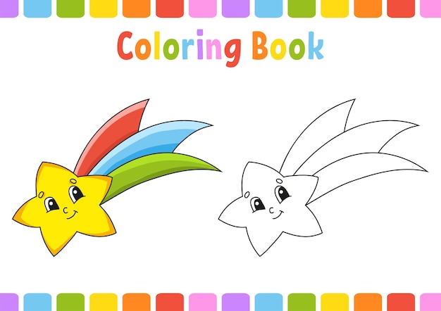 Libro para colorear para niños tema de cuento de hadas personaje de dibujos animados ilustración vectorial página de fantasía para niños