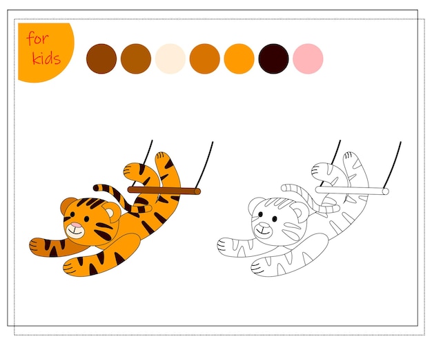 Libro para colorear para niños de tigre de colores en el circo.