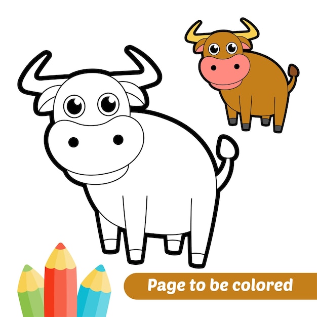 Libro para colorear para niños toro vector